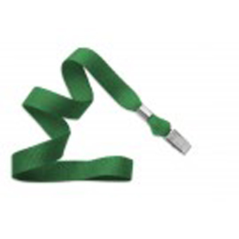 BRADY PEOPLE ID, LANYARD STANDARD, GREEN, 5/8 FLAT WOVEN LANYARD W/NICKEL PLATED STEEL BULLDOG CLIP,  MOQ 1 PACK ,100 PER PACK